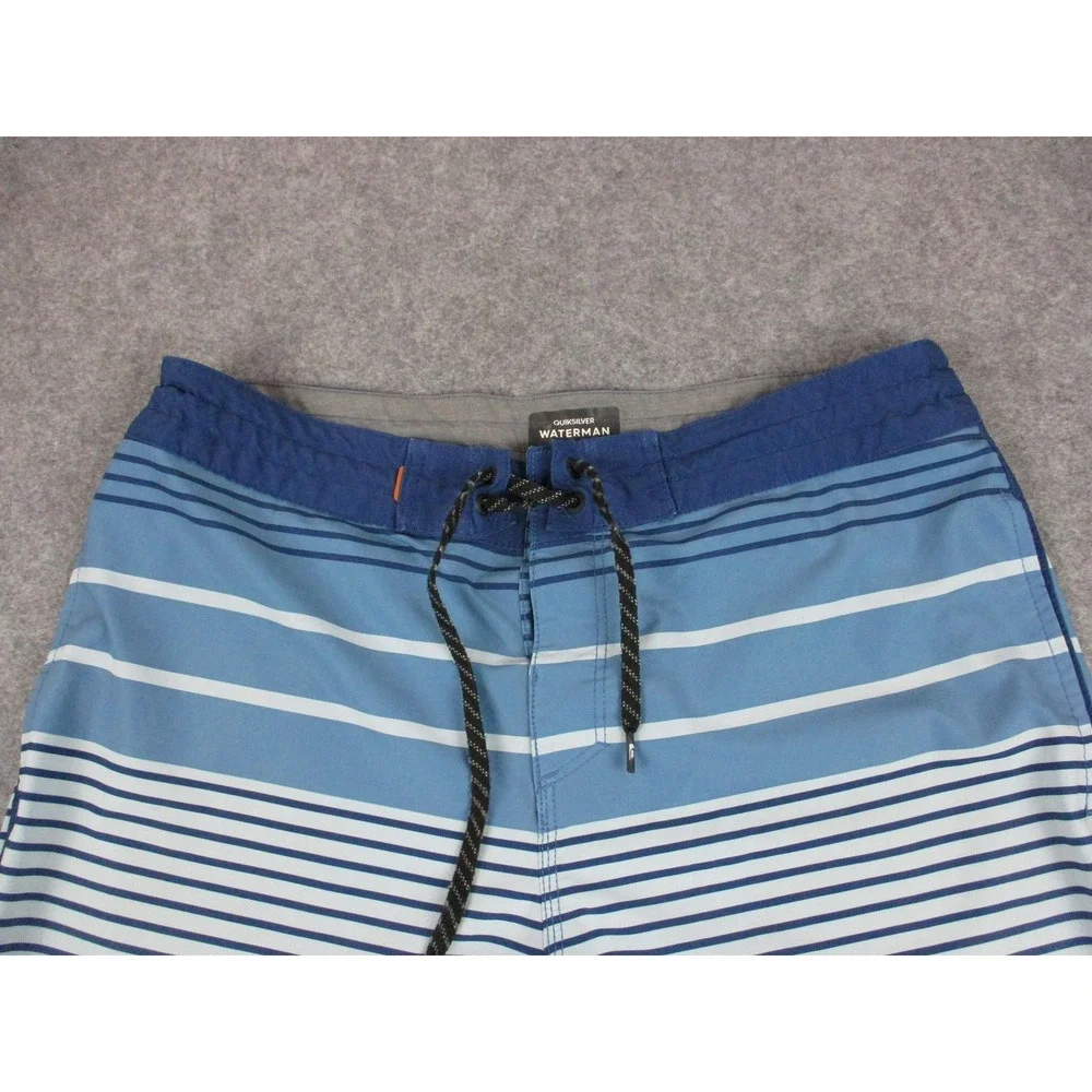 Quiksilver Board Shorts Mens 34 Blue Striped Waterman Swim Trunks Bathing Suit